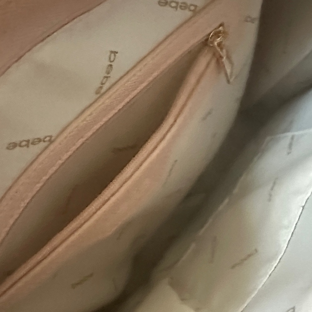 Bebe Serena Beige & Light pale Pink Patterned Tote new w tag silver logo zipper - Picture 4 of 11